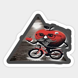 Mr. Apple slides on water with a bicycle Sticker